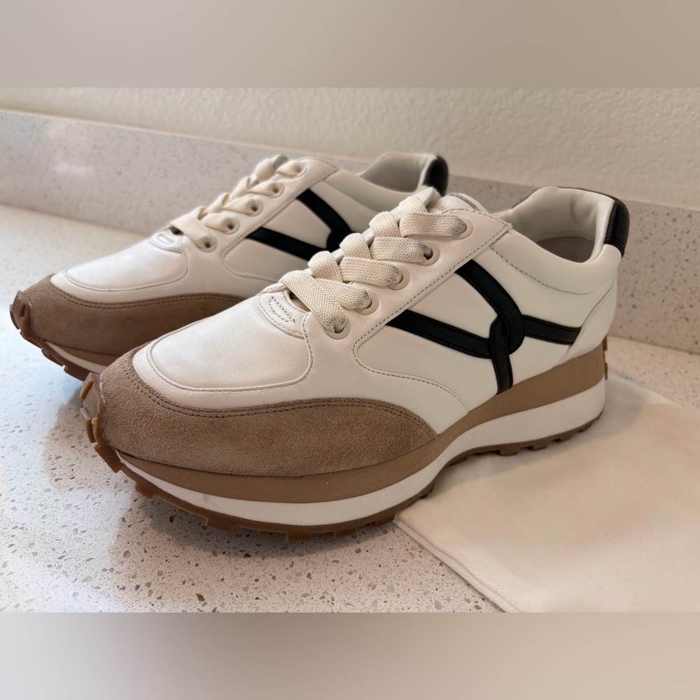 Veronica Beard Valentina Women's Cream & Tan Chunky Tread Sneaker Authentic
